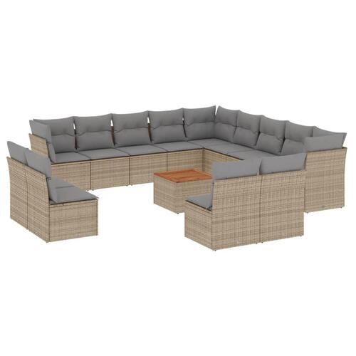 Sofasæt til haven 14 dele med hynder polyrattan beige