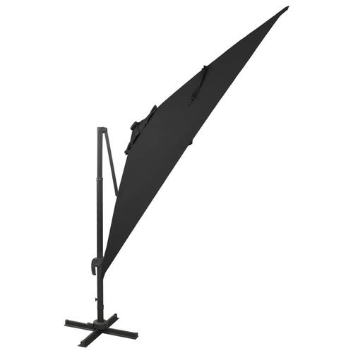 Hængeparasol med stang + LED-lys 300 cm sort