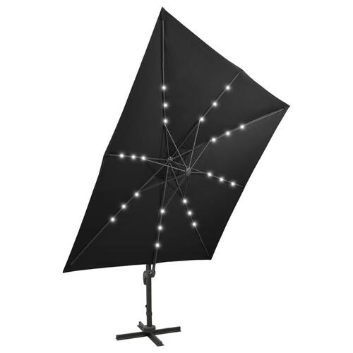 Hængeparasol med stang + LED-lys 300 cm sort