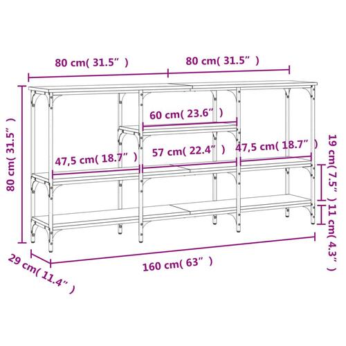 Konsolbord 160x29x80 cm konstrueret træ sort