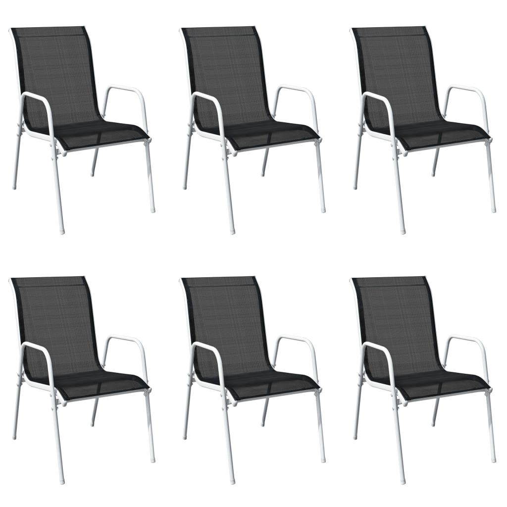 Stabelbare havestole 6 stk. stål og textilene sort