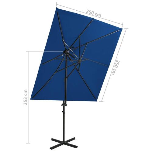 Hængeparasol med dobbelt top 250x250 cm azurblå