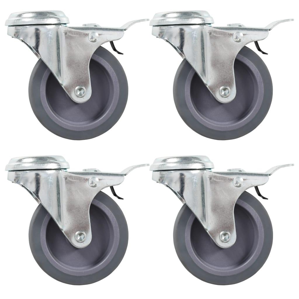 Drejehjul med bolthul og dobbelte bremser 4 stk. 75 mm