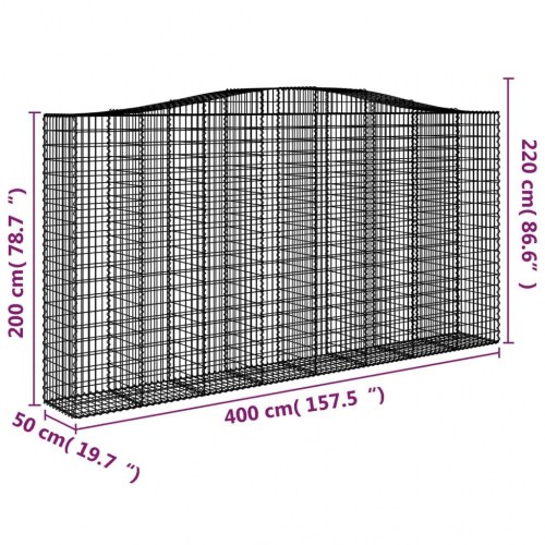 Buede gabionkurve - 3 stk. 400 × 50 × 200/220 cm i galvaniseret jern