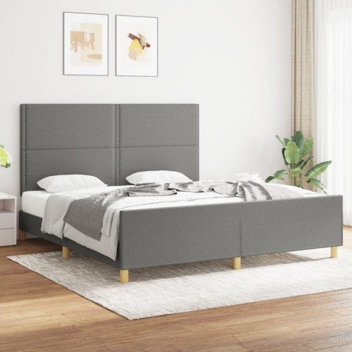 Sengeramme med sengegavl 180x200 cm - stof, mørkegrå