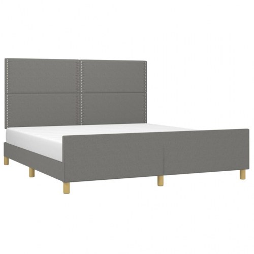 Sengeramme med sengegavl 180x200 cm - stof, mørkegrå