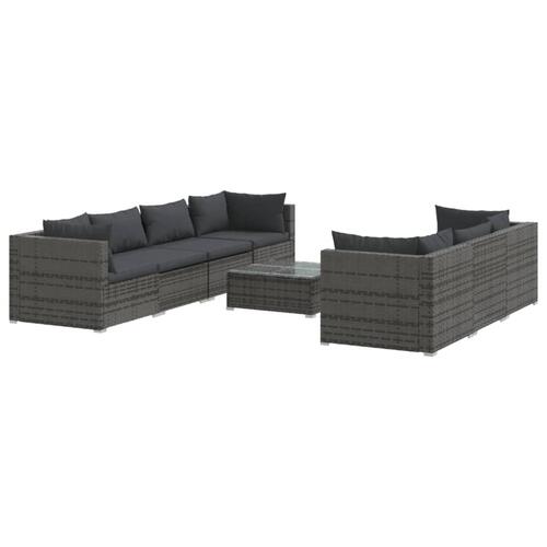 Loungesæt til haven 8 dele med hynder polyrattan grå