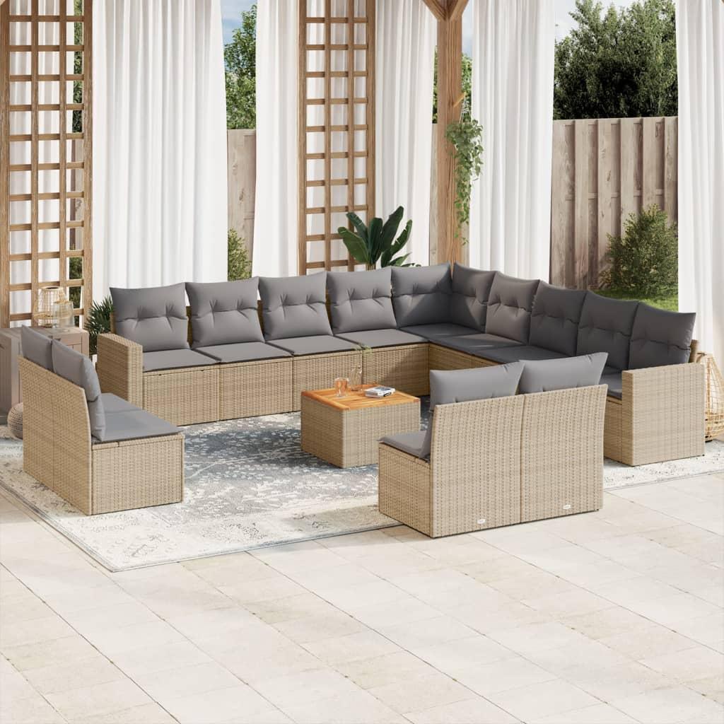 Sofasæt til haven 14 dele med hynder polyrattan beige