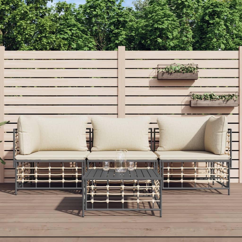 Loungesæt til haven 4 dele med hynder polyrattan antracitgrå