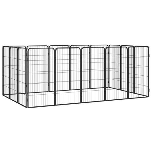 16-panels hundegård 50x100 cm pulverlakeret stål sort