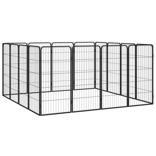 16-panels hundegård 50x100 cm pulverlakeret stål sort