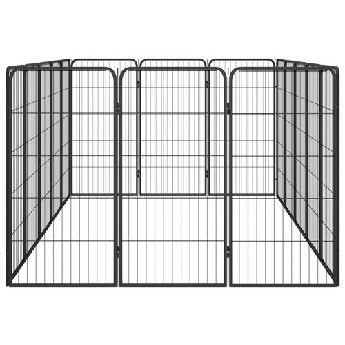 16-panels hundegård 50x100 cm pulverlakeret stål sort