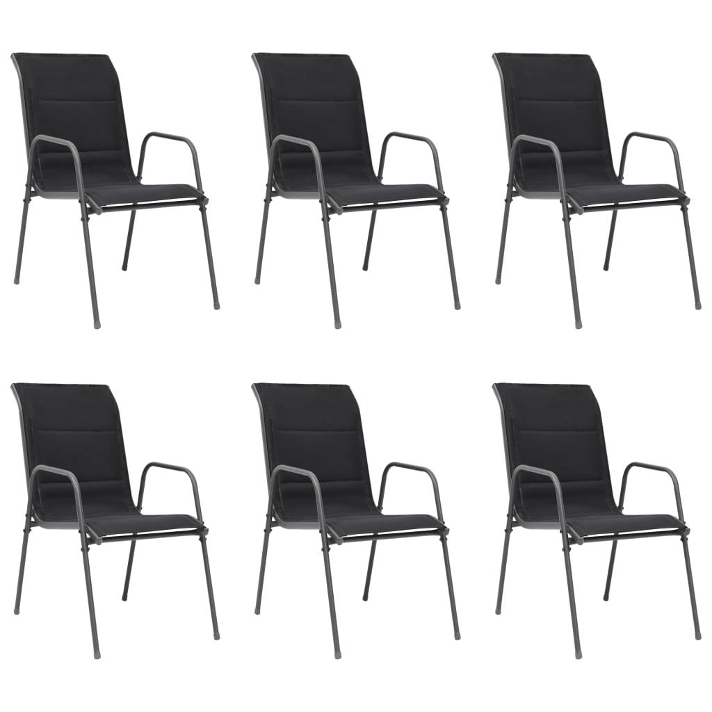 Stabelbare havestole 6 stk. stål og textilene sort