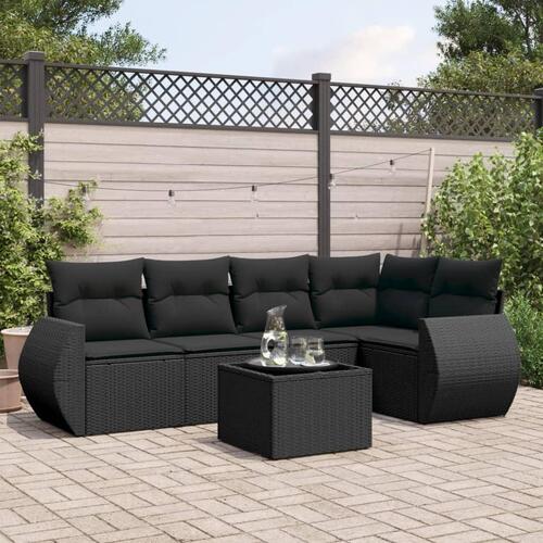 Sofasæt til haven 6 dele med hynder polyrattan sort