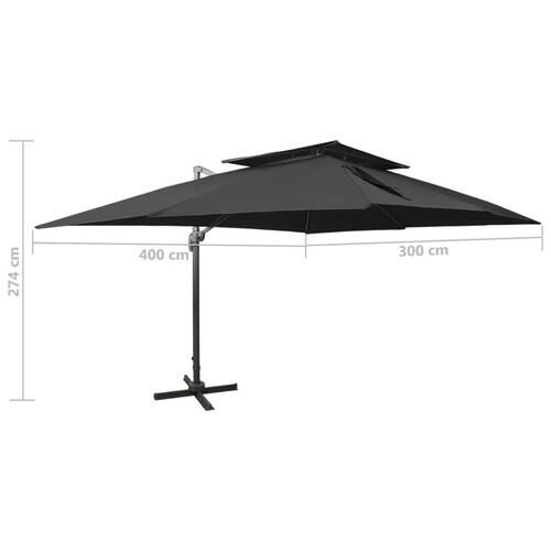 Hængeparasol med dobbelt top 400x300 cm sort