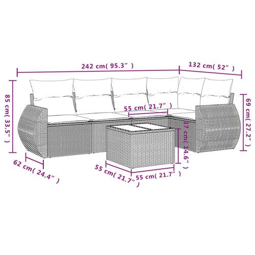 Sofasæt til haven 6 dele med hynder polyrattan sort