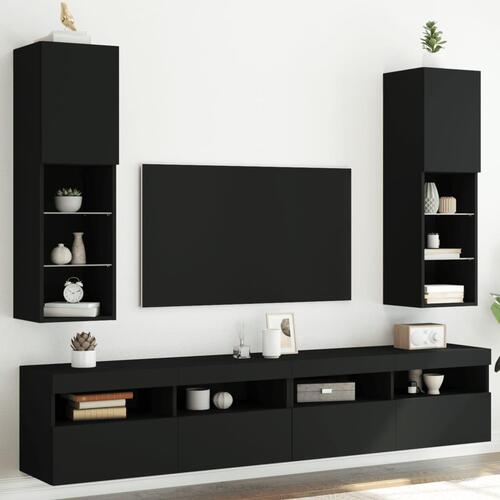 Tv-borde med LED-lys 2 stk. 30,5x30x102 cm sort