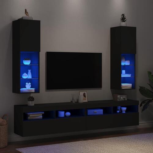 Tv-borde med LED-lys 2 stk. 30,5x30x102 cm sort
