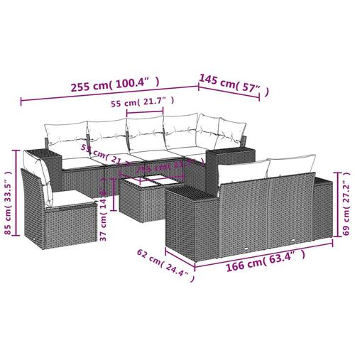 Sofasæt til haven 9 dele med hynder polyrattan beige