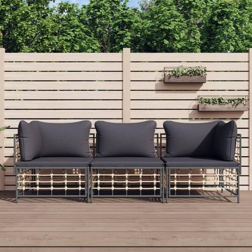 Loungesæt til haven 3 dele med hynder polyrattan antracitgrå