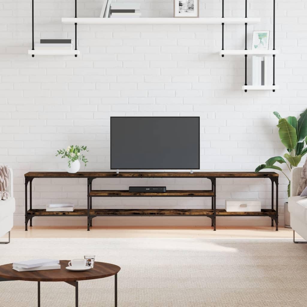 Tv-bord 201x35x45 cm konstrueret træ og jern røget egetræsfarve