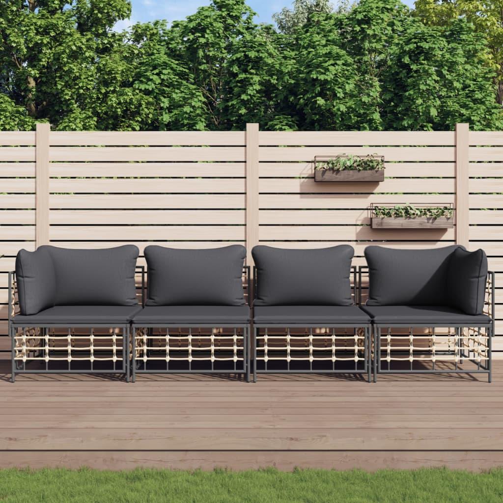 Loungesæt til haven 4 dele med hynder polyrattan antracitgrå