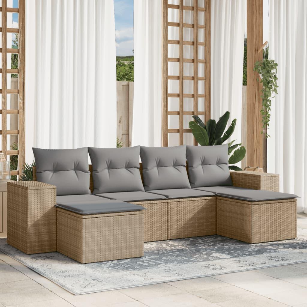 Sofasæt til haven 6 dele med hynder polyrattan beige