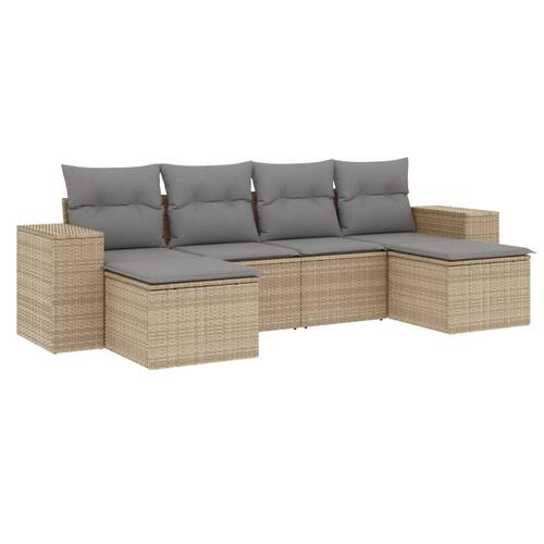 Sofasæt til haven 6 dele med hynder polyrattan beige