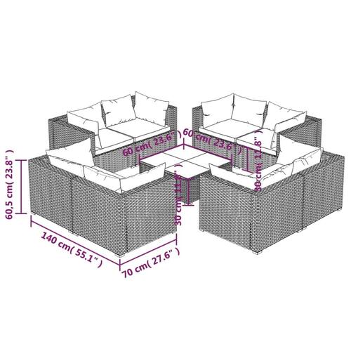 Loungesæt til haven 9 dele med hynder polyrattan grå9
