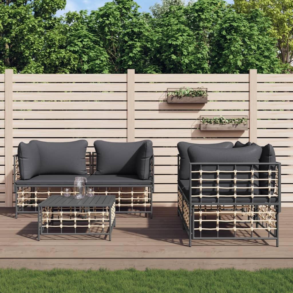 Loungesæt til haven 5 dele med hynder polyrattan antracitgrå