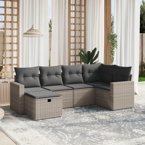 Sofasæt til haven 6 dele med hynder polyrattan grå