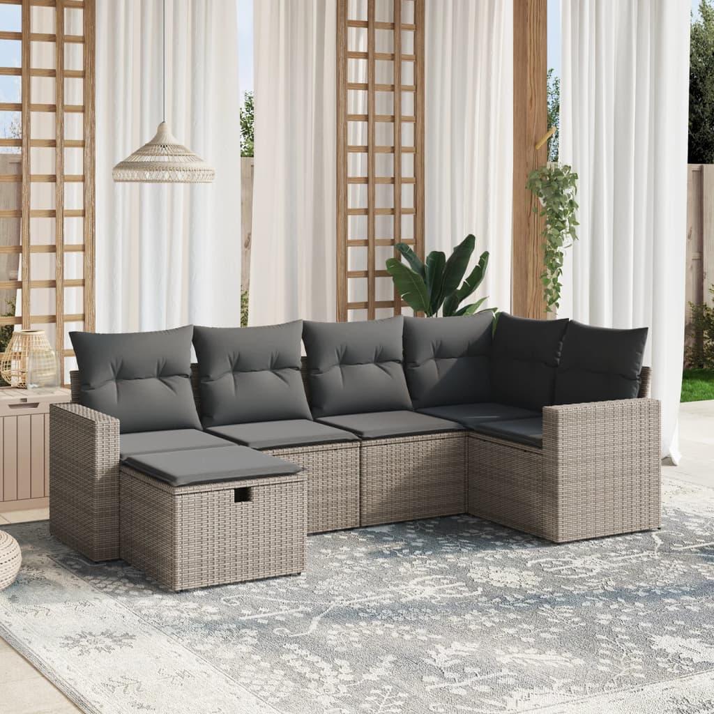 Sofasæt til haven 6 dele med hynder polyrattan grå