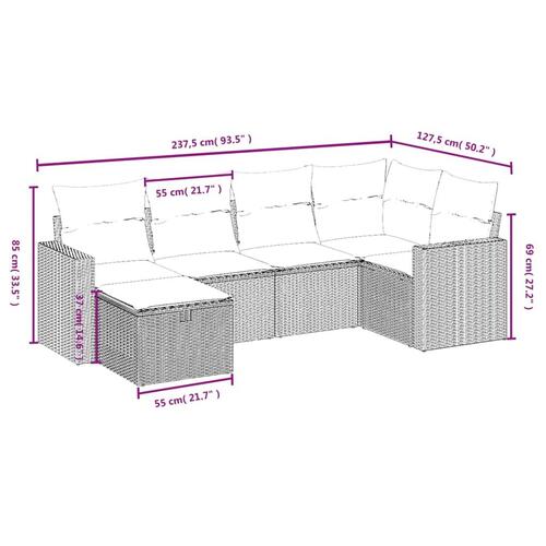 Sofasæt til haven 6 dele med hynder polyrattan grå
