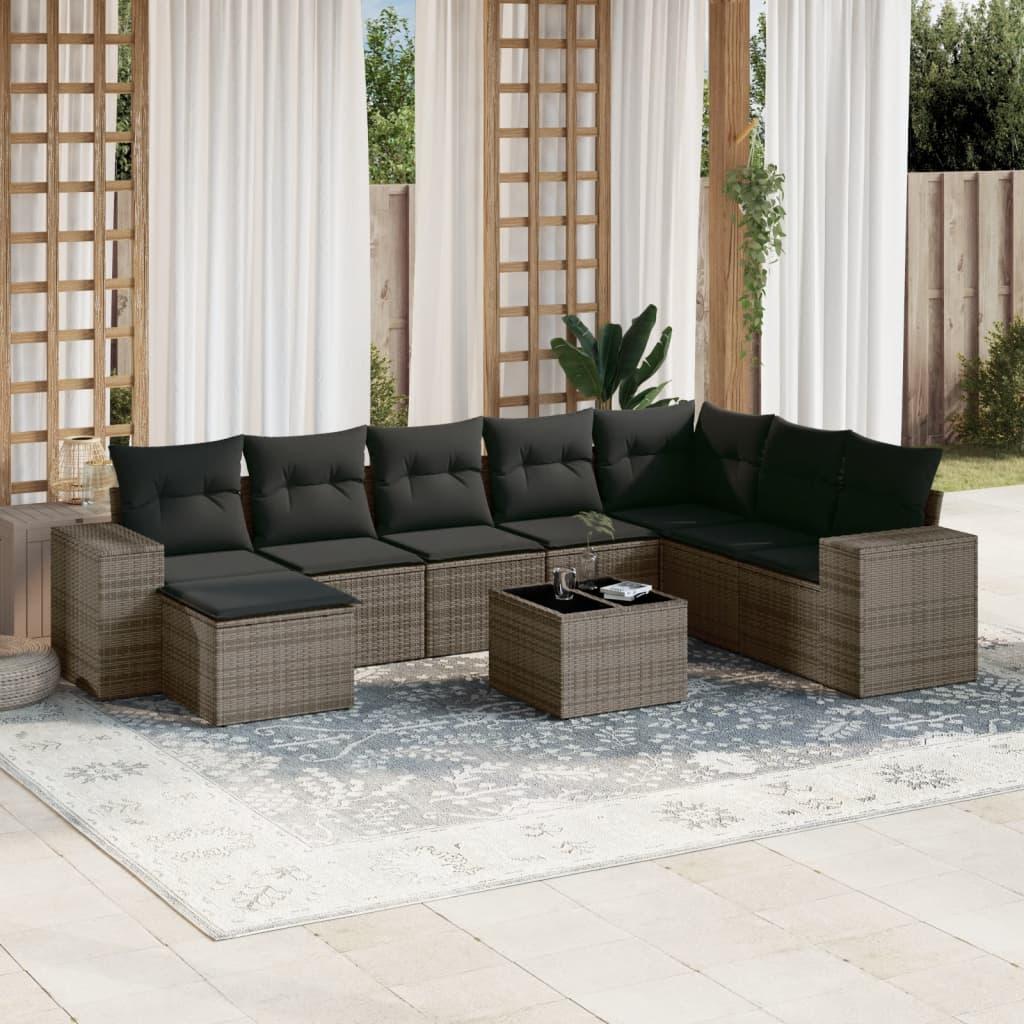Sofasæt til haven 9 dele med hynder polyrattan grå