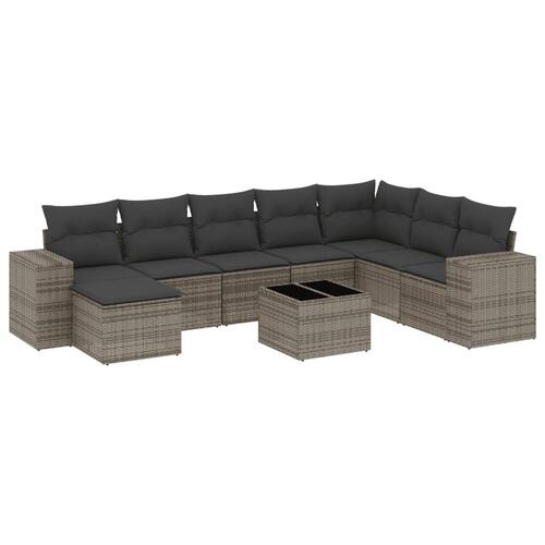 Sofasæt til haven 9 dele med hynder polyrattan grå