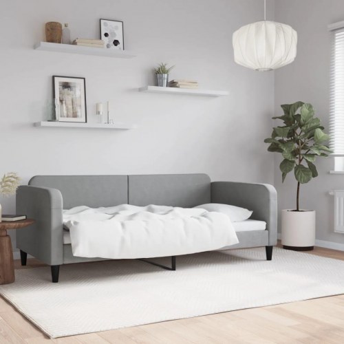 Daybed 90 x 190 cm i stof - lysegrå sovesofa med armlæn