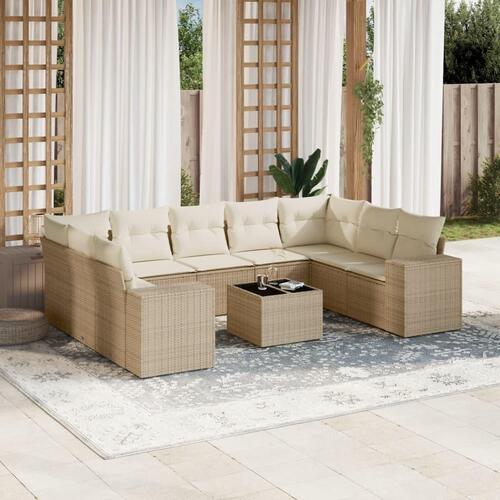 Sofasæt til haven 10 dele med hynder polyrattan beige