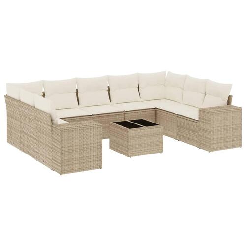 Sofasæt til haven 10 dele med hynder polyrattan beige