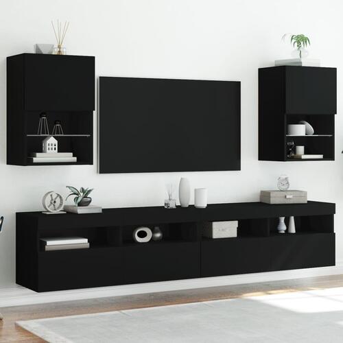 4 tv-borde med LED-lys 2 stk. 40,5x30x60 cm sort