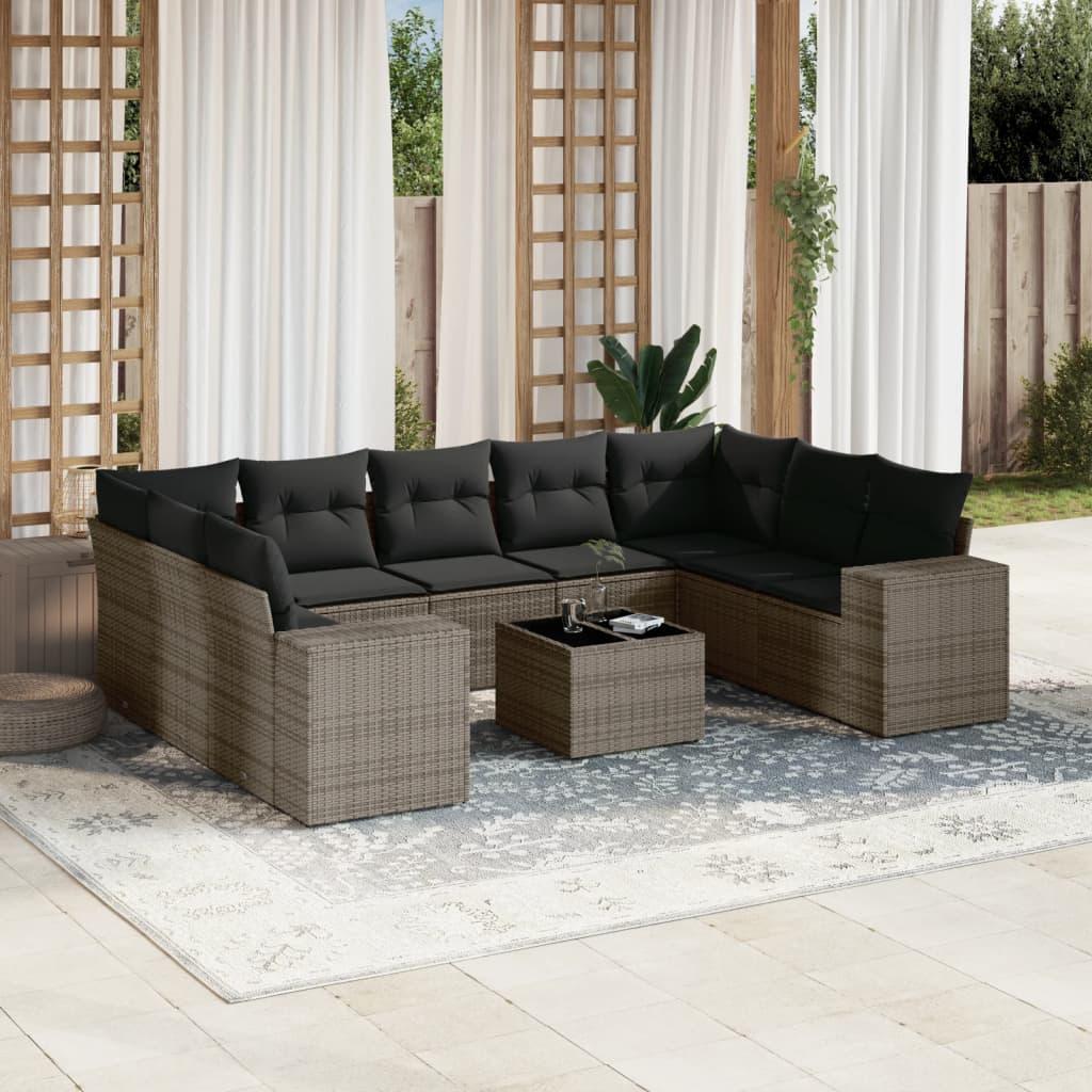 Sofasæt til haven 10 dele med hynder polyrattan grå