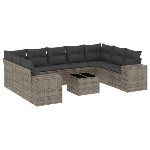 Sofasæt til haven 10 dele med hynder polyrattan grå