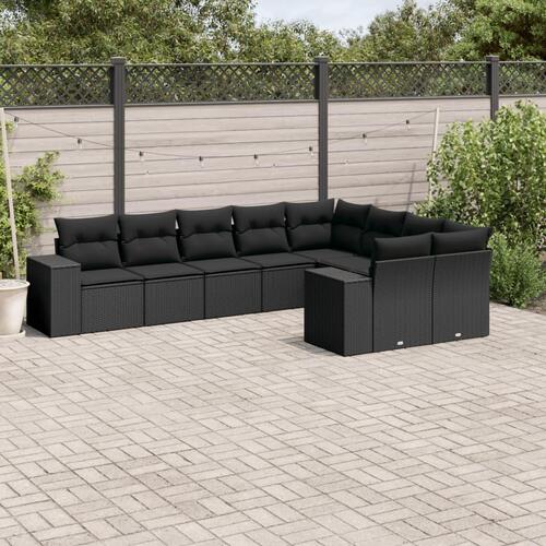 Sofasæt til haven 9 dele med hynder polyrattan sort