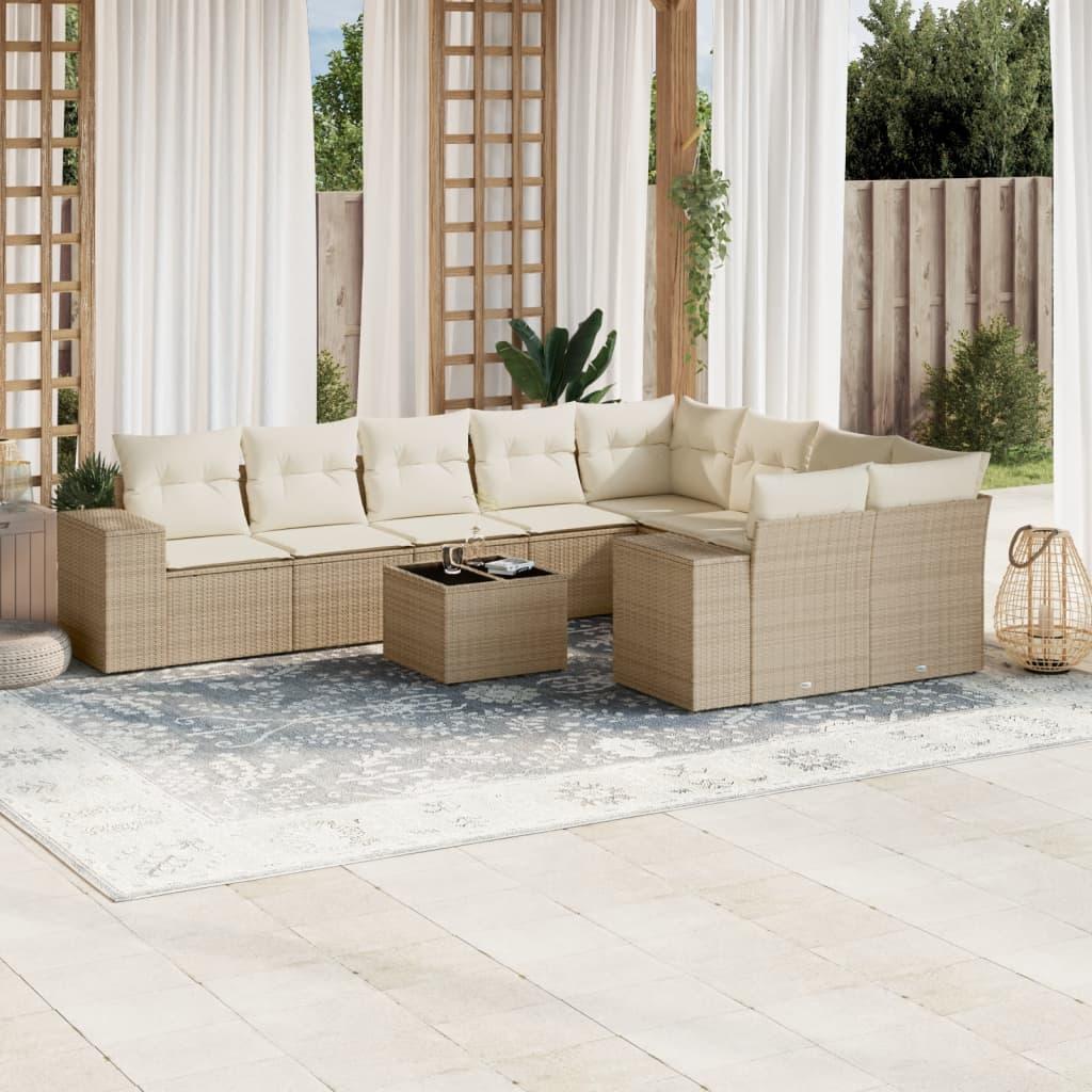 Sofasæt til haven 10 dele med hynder polyrattan beige