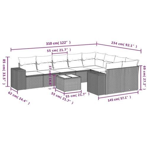 Sofasæt til haven 10 dele med hynder polyrattan beige