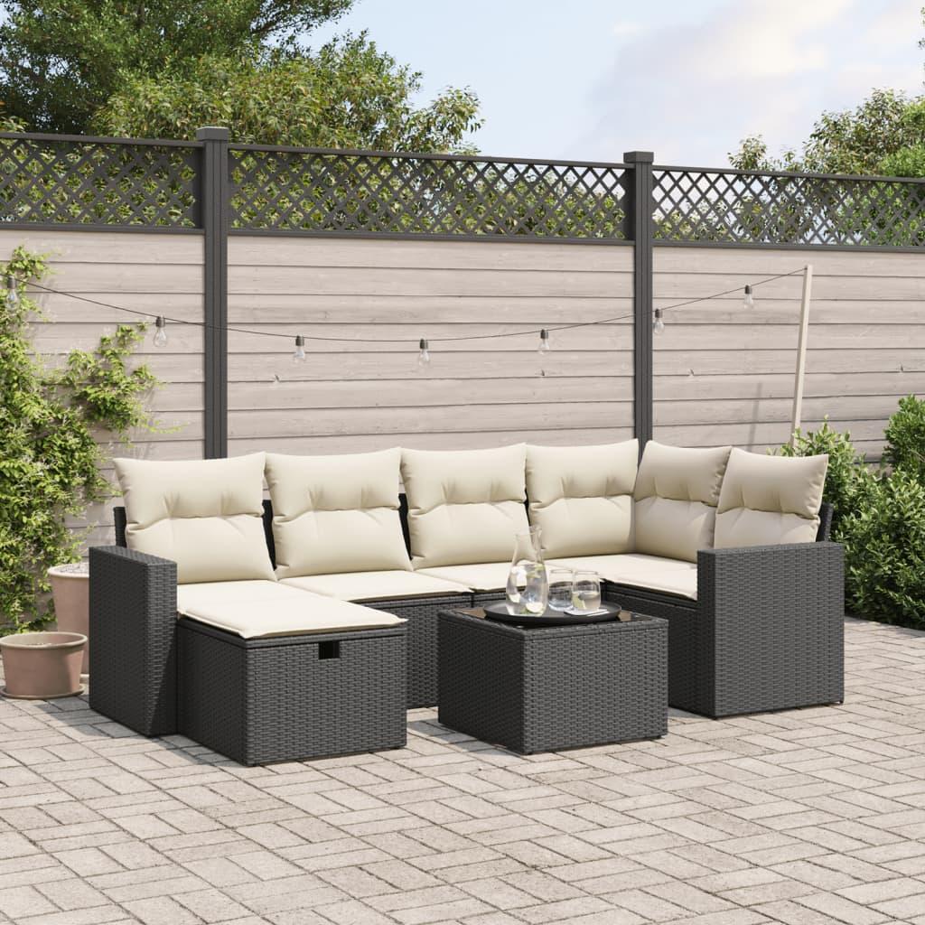 Sofasæt til haven 7 dele med hynder polyrattan sort