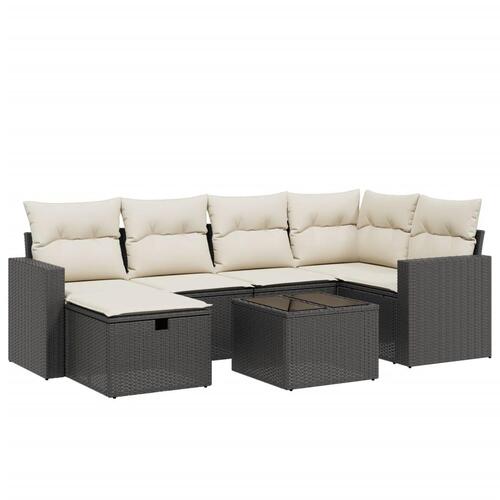 Sofasæt til haven 7 dele med hynder polyrattan sort