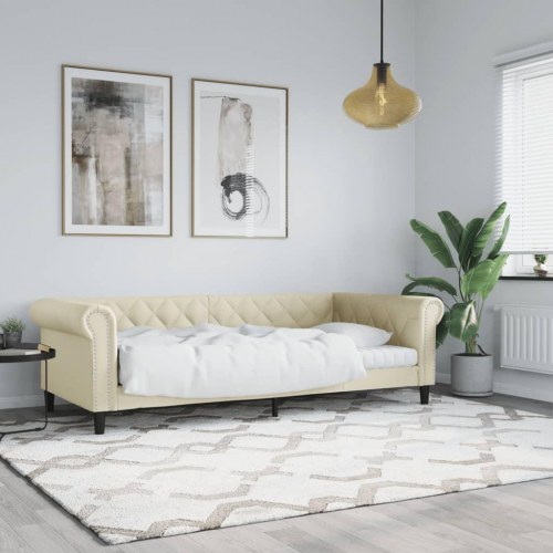 Daybed 80×200 cm i kunstlæder - cremefarvet sengeramme/sovesofa