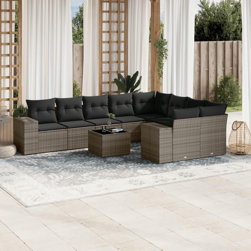 Sofasæt til haven 10 dele med hynder polyrattan grå
