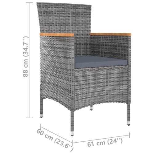 Udendørs spisebordssæt 5 dele med hynder polyrattan grå