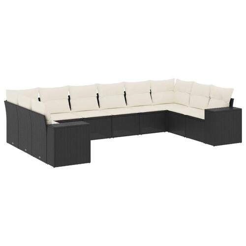 Sofasæt til haven 10 dele med hynder polyrattan sort